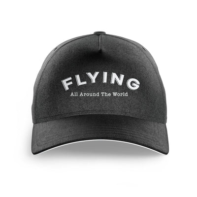 Flying All Around The World aviation embroidery on durable cotton printed cap.