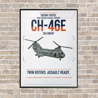 Boeing Vertol CH-46E Sea Knight vertical canvas print - framed - white background