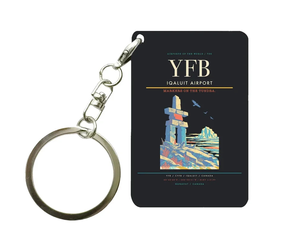 Iqaluit Airport (YFB) design on black key chain