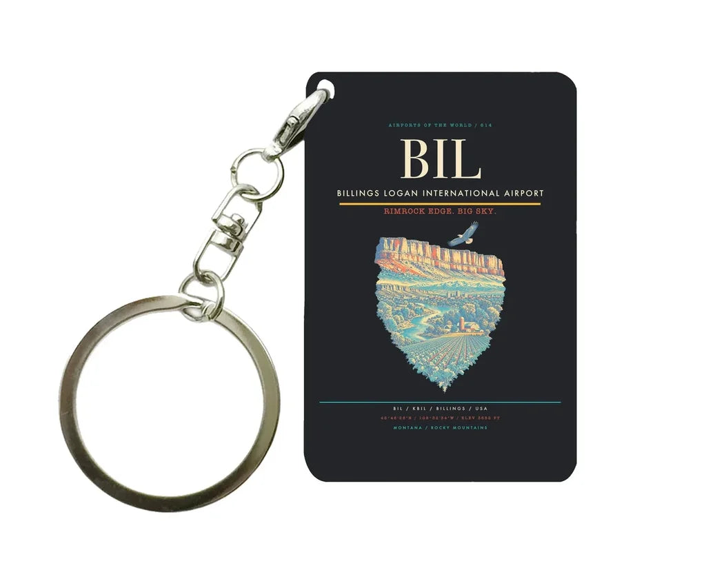Billings Logan International Airport (BIL) design on black key chain