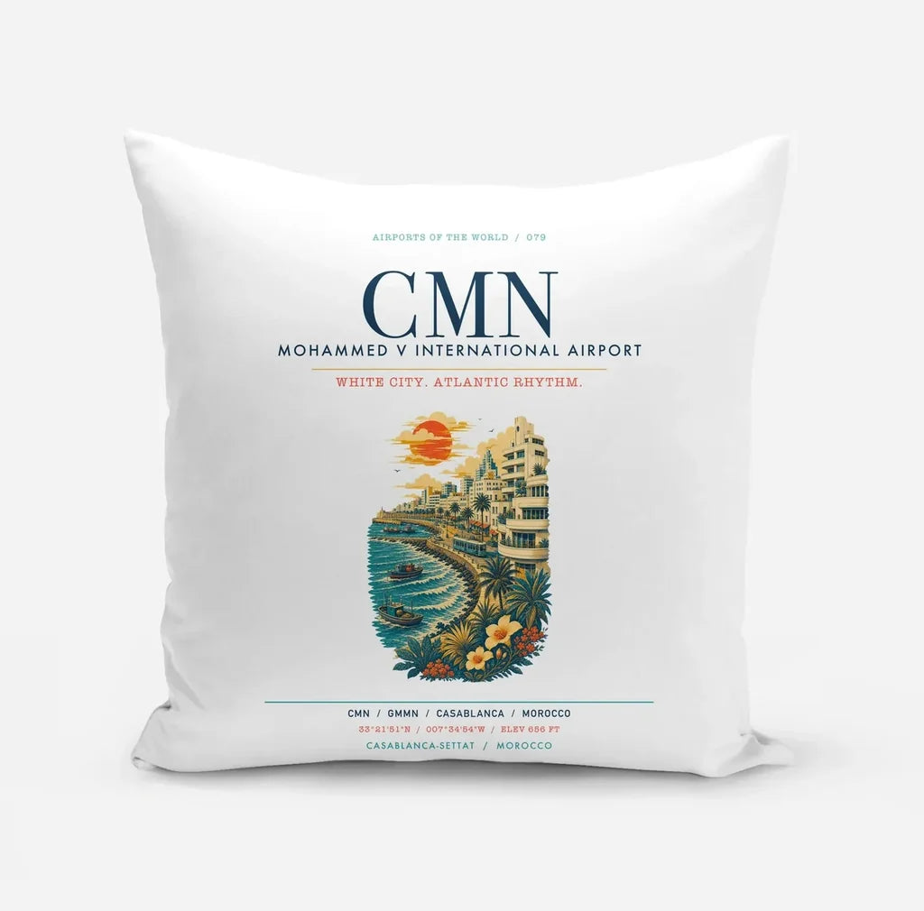 Casablanca Mohammed V International Airport (CMN) design on white pillow