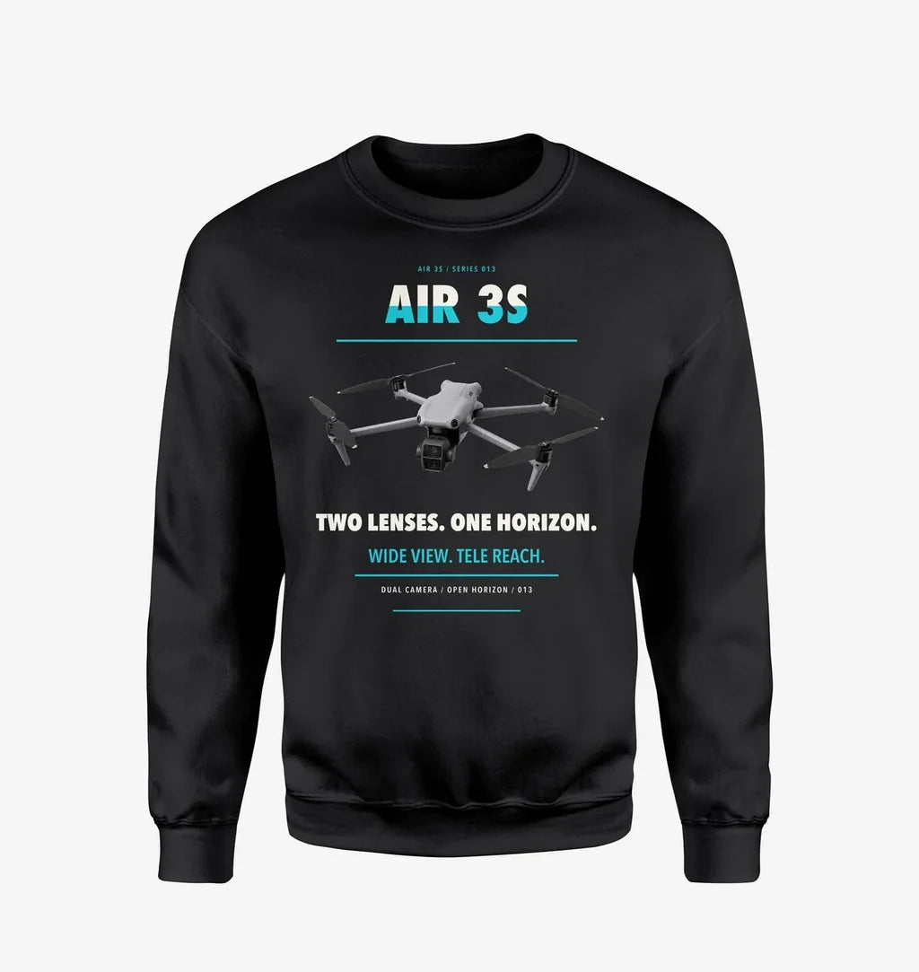 DJI Air 3S design on black sweatshirt