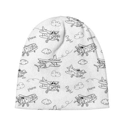 Cartoon Planes aviation embroidery on soft knit fabric 3D knit beanie.
