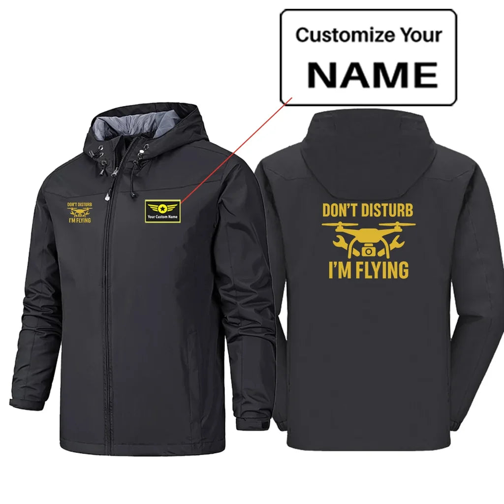 Don't Disturb I'm Flying Rain Jackets & Windbreakers aviation design printed on waterproof shell with sealed seams rain jacket.