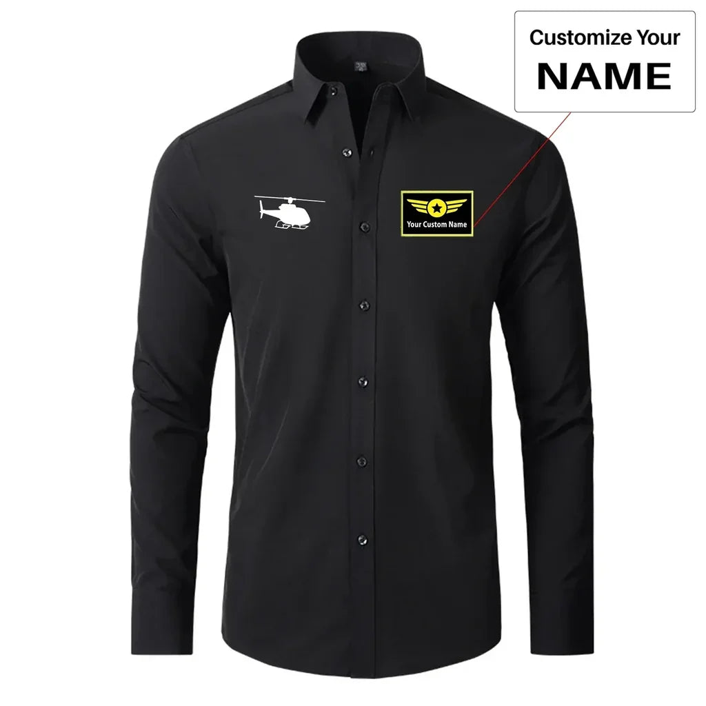 Helicopter aviation design printed on soft cotton long-sleeve 2D shirt.