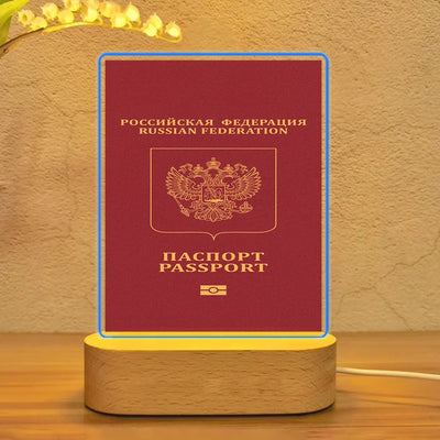 Russian Passport aviation design on premium acrylic with LED night lamp.