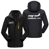 Thumbnail for The Airbus A220 aviation design printed on heavyweight insulated shell with snow cuffs thick ski jacket.