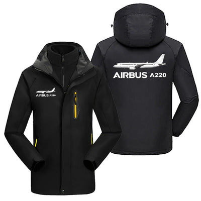 The Airbus A220 aviation design printed on heavyweight insulated shell with snow cuffs thick ski jacket.