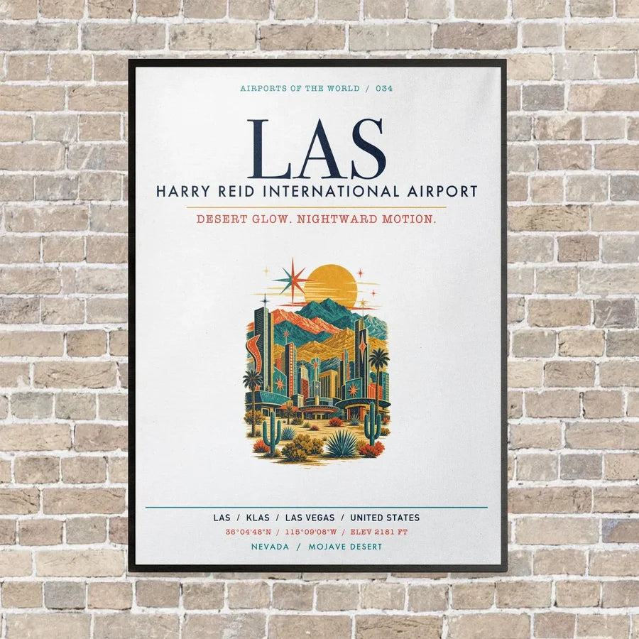 Harry Reid International Airport Las Vegas LAS vertical canvas print - framed - white background