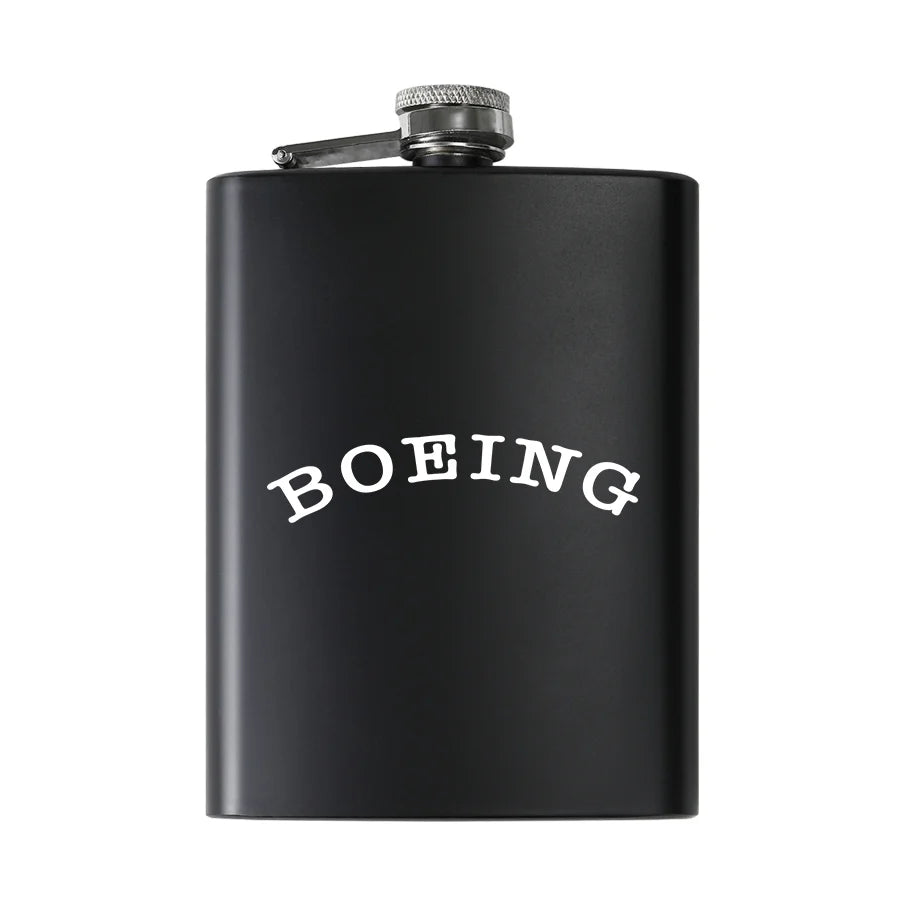 Special BOEING Text aviation design on stainless hip flask, compact pocket-size flask.