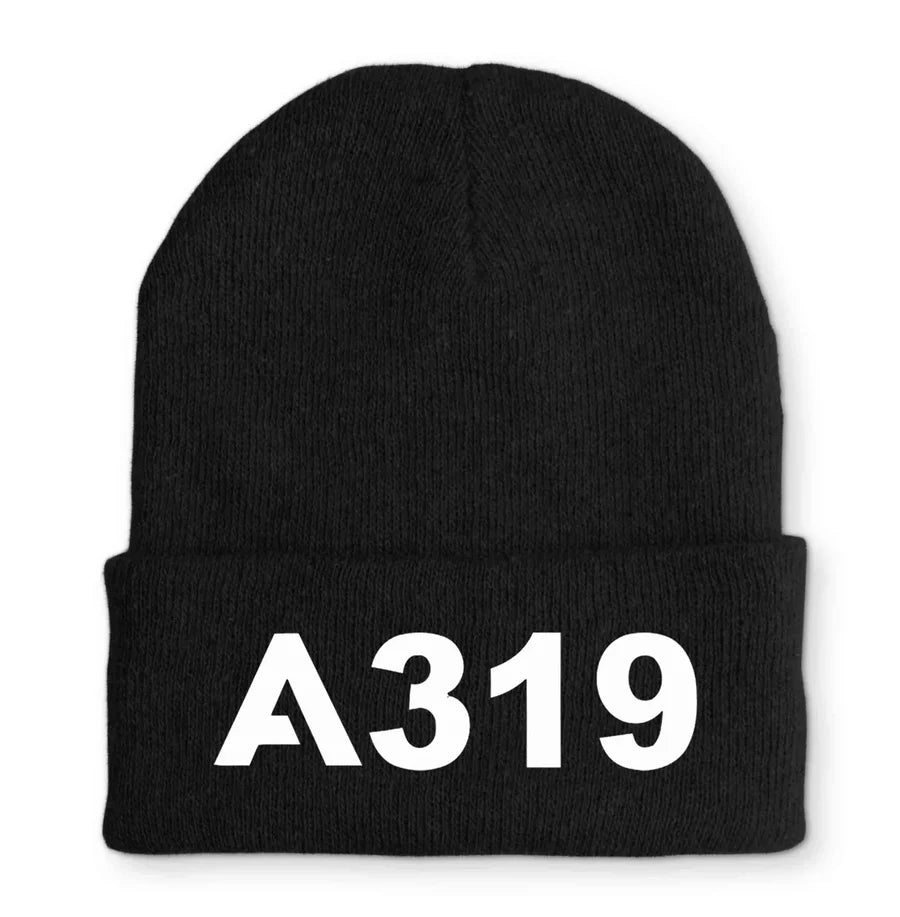 Airbus A319 Flat Text Embroidered aviation embroidery on soft knit fabric beanie.