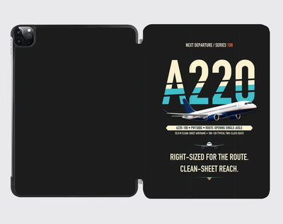 Airbus A220-100 design on black ipad tablet case