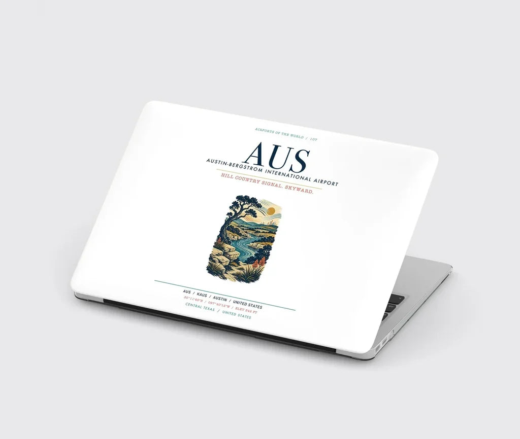 Austin-Bergstrom International Airport (AUS) design on white MacBook case