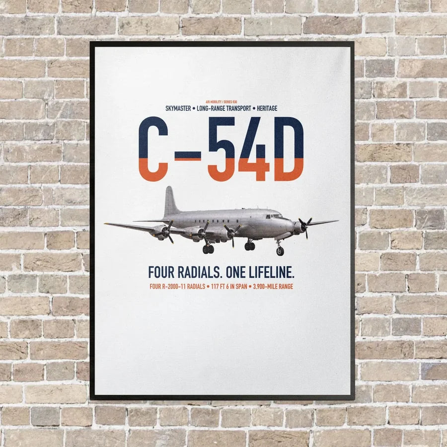 C-54D Skymaster vertical canvas print - framed - white background