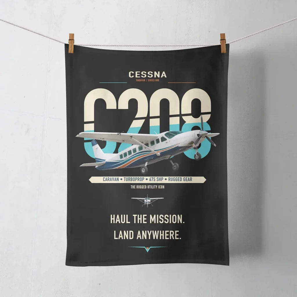 Cessna 208 Caravan design on black towel