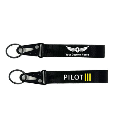 Pilot & Stripes (3 Lines) aviation hawk-shaped key chain, durable metal alloy.