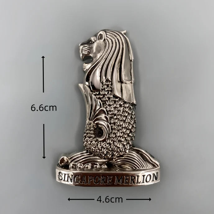 Singapore Merlion 3D Metal Fridge aviation design 3D metal magnet sticker in 3D metal with magnetic back.
