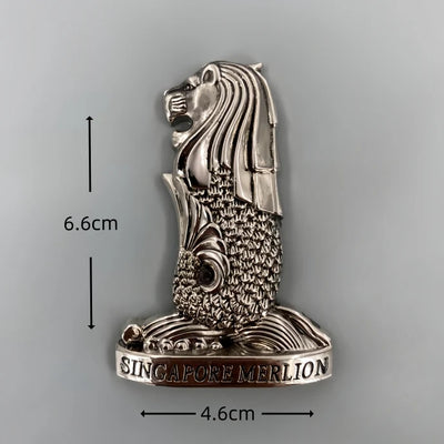 Singapore Merlion 3D Metal Fridge aviation design 3D metal magnet sticker in 3D metal with magnetic back.