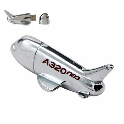 A320neo & Text aviation design on durable metal casing airplane-shape USB drive.