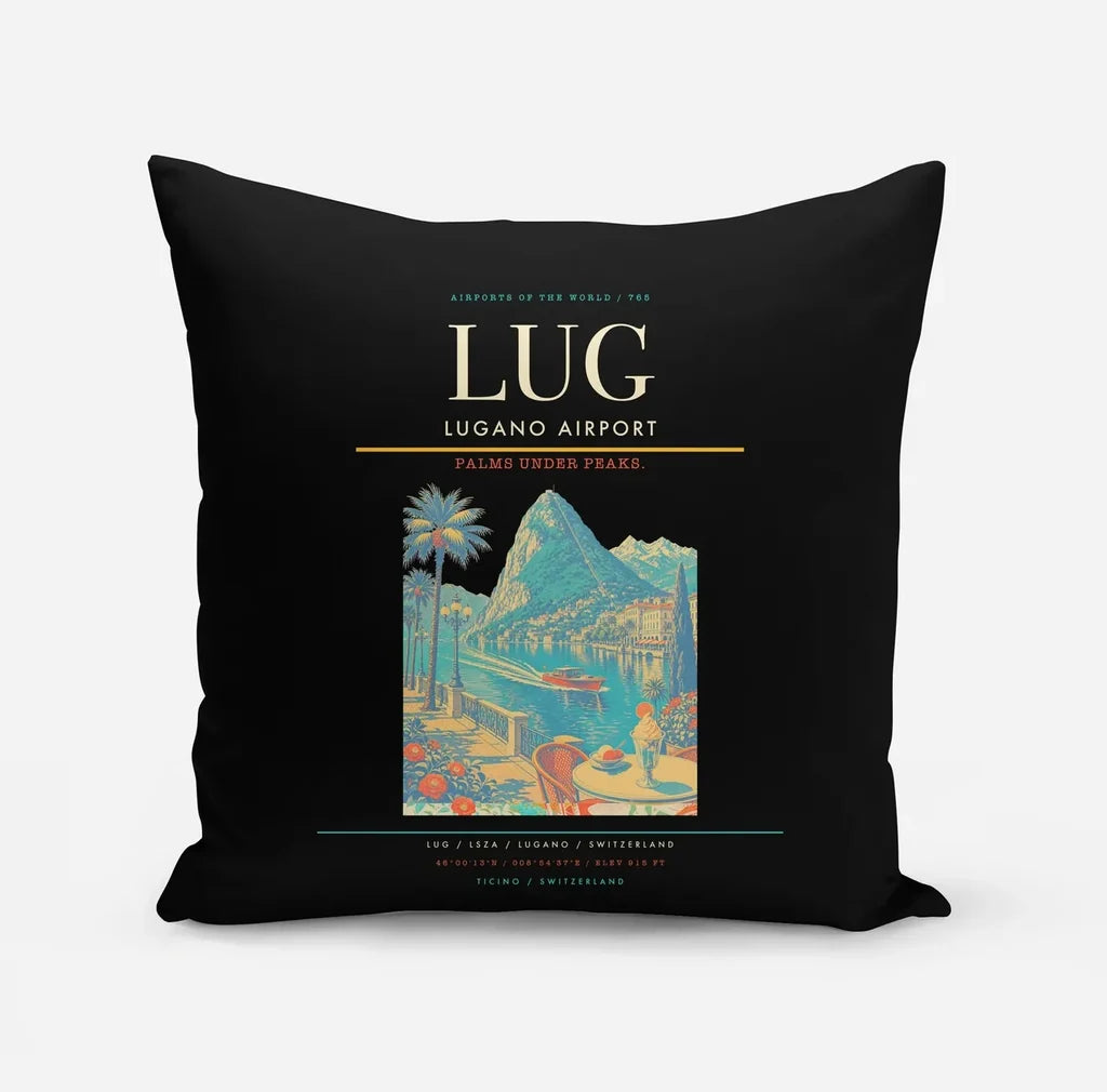 Lugano Airport (LUG) design on black pillow