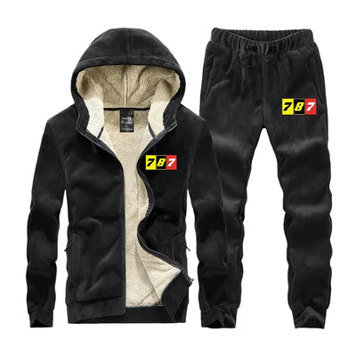 Flat Colourful 787 aviation design on insulated polyester winter sportsuit.
