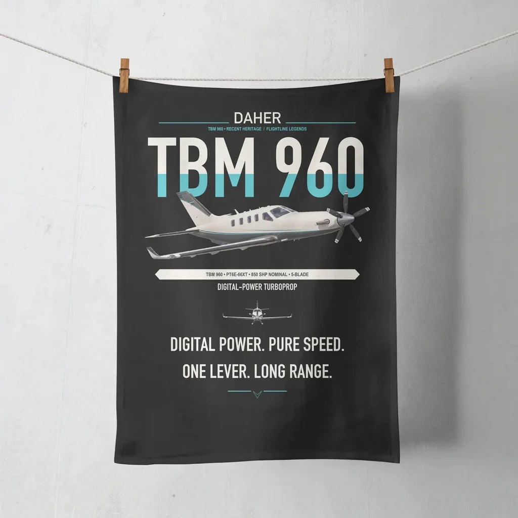 Daher TBM 960 design on black towel