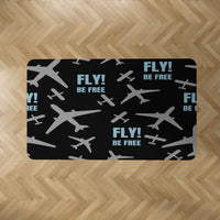 Thumbnail for Fly Be Free (Black) aviation design on durable carpet pile with non-slip backing rectangle carpet floor mat.