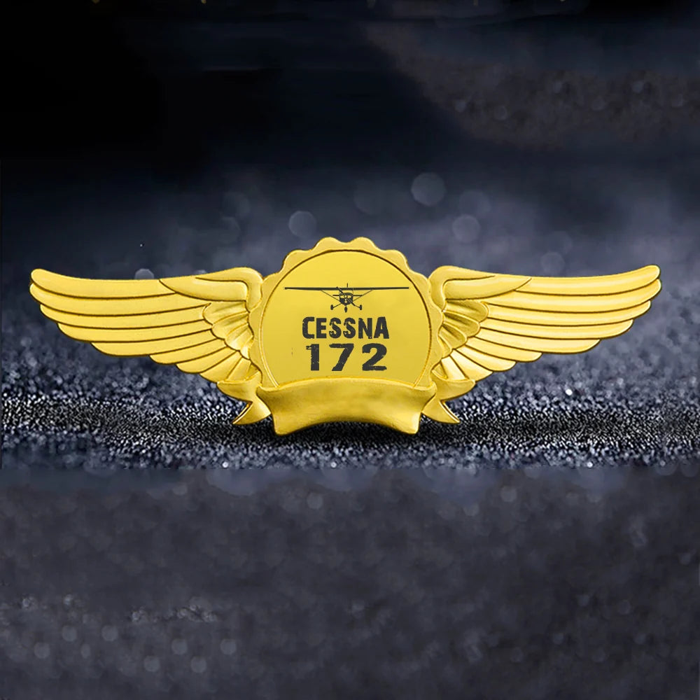 Cessna 172 & Plane aviation badge in polished metal.
