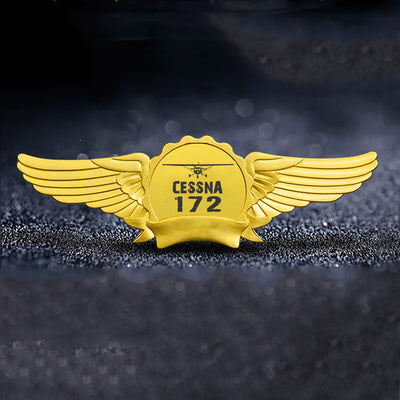 Cessna 172 & Plane aviation badge in polished metal.