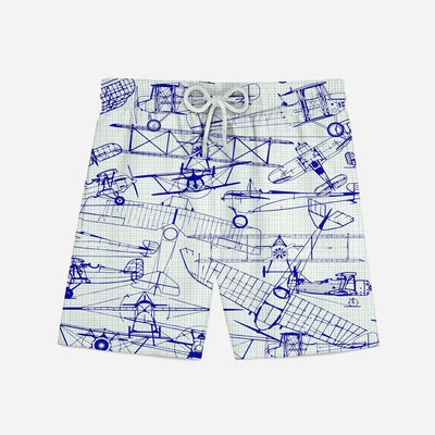Amazing Drawings of Old Aircrafts aviation print swim trunks, quick-dry polyester.