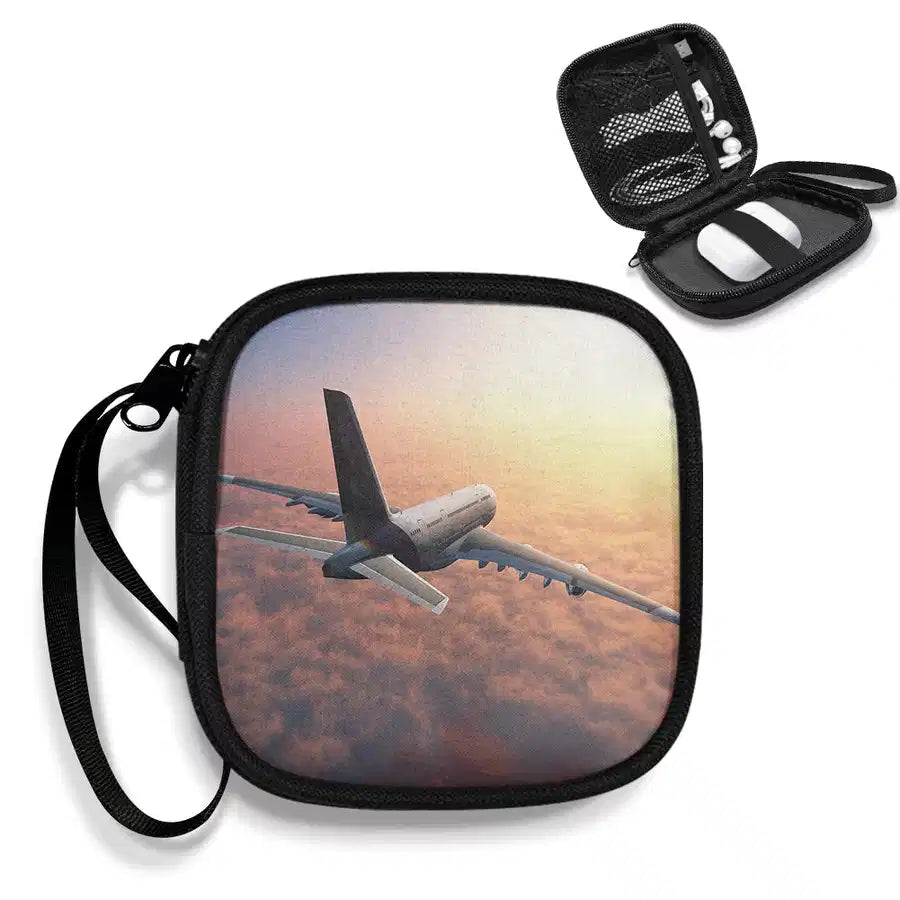 Super Cruising Airbus A380 over Clouds Portable aviation print portable headphone bag, padded polyester.