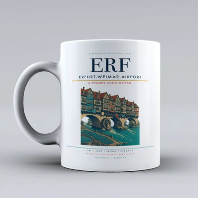 Erfurt-Weimar Airport (ERF) airport code design on white ceramic mug