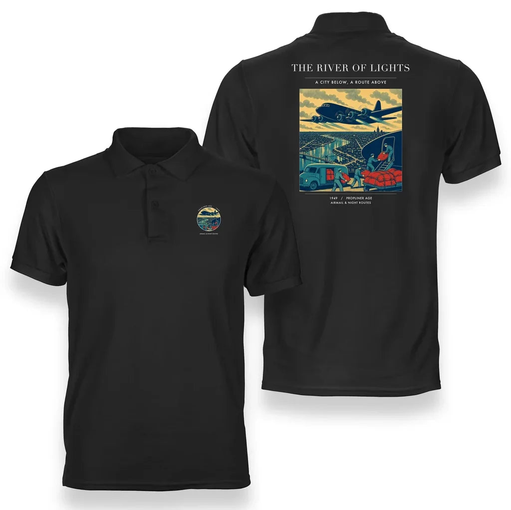 VINTAGE G4152 - The River Of Lights - Double-Side Polo T-Shirt design on black