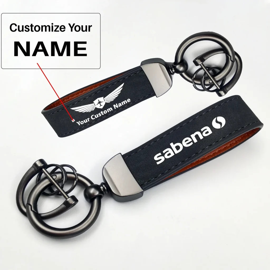 sabena Horseshoe Buckle key chain, Black + Name
