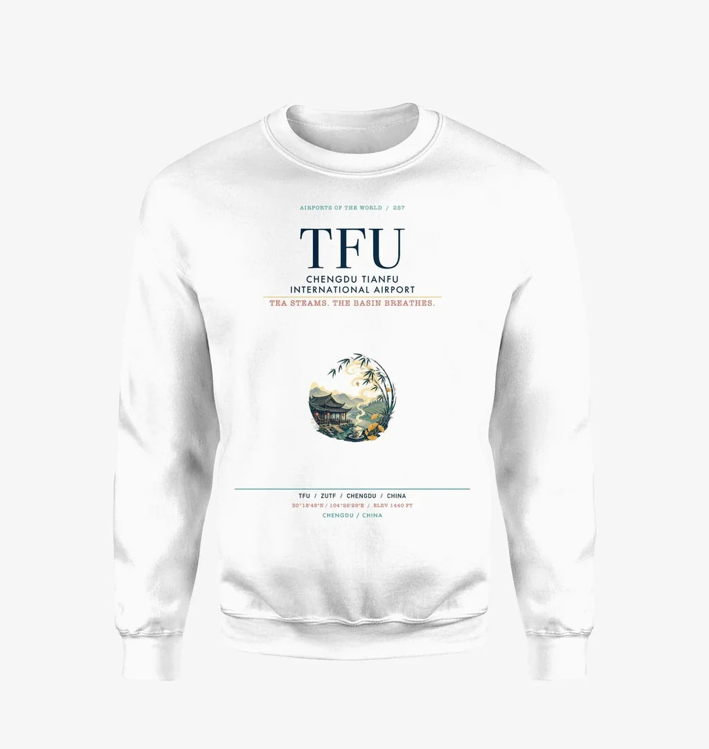 Chengdu Tianfu International Airport (TFU) design on white sweatshirt