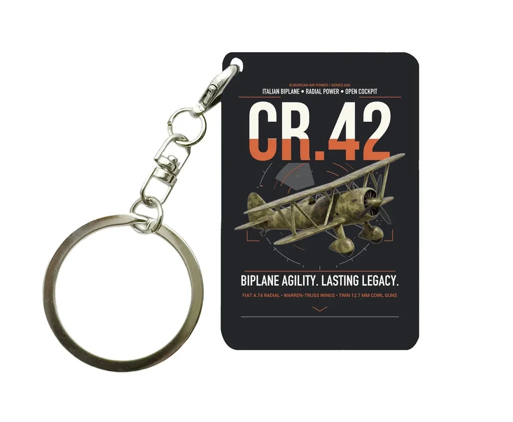 Fiat CR.42 Falco design on black designed key chain, double-side print