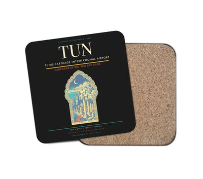 Tunis-Carthage International Airport (TUN) design on black 1 piece coaster