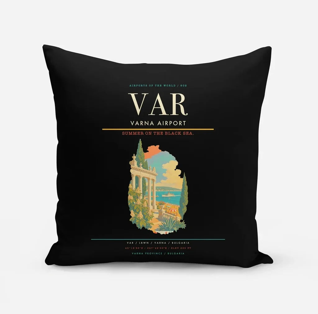 Varna Airport (VAR) design on black pillow