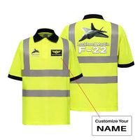 Thumbnail for The Fighter Jet 22 Silhouette aviation design printed on soft cotton reflective polo shirt.