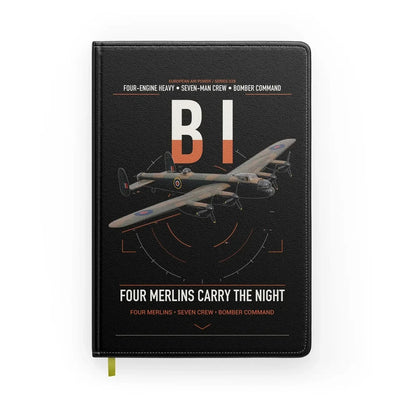 Avro Lancaster B I design on black notebook