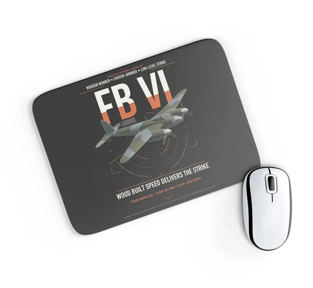 de Havilland Mosquito FB VI design on black rectangle mouse pad