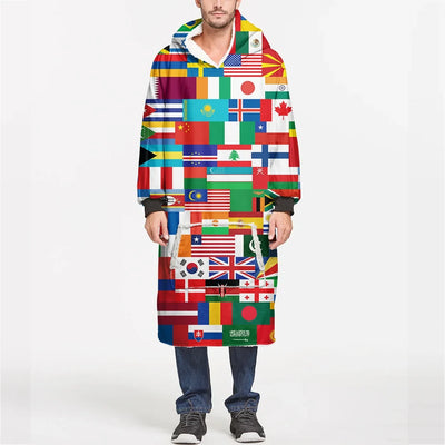 World Flags aviation design on soft fleece blanket hoodie.