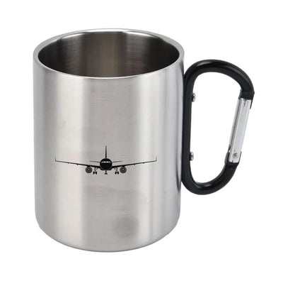 Airbus A320 Silhouette aviation design on outdoor mug, durable insulated construction.