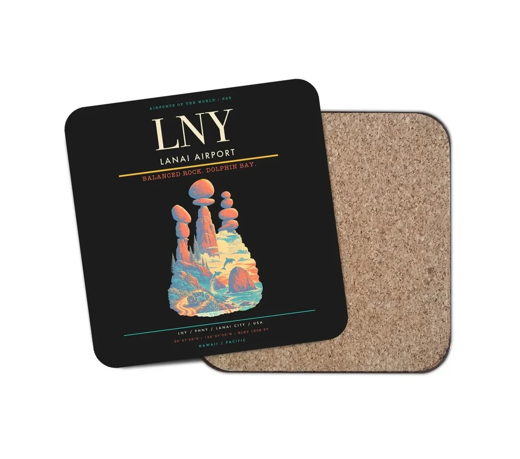 Lanai Airport (LNY) design on black 1 piece coaster