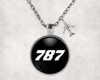 Thumbnail for Boeing 787 Flat Text aviation-themed necklace, polished stainless steel.