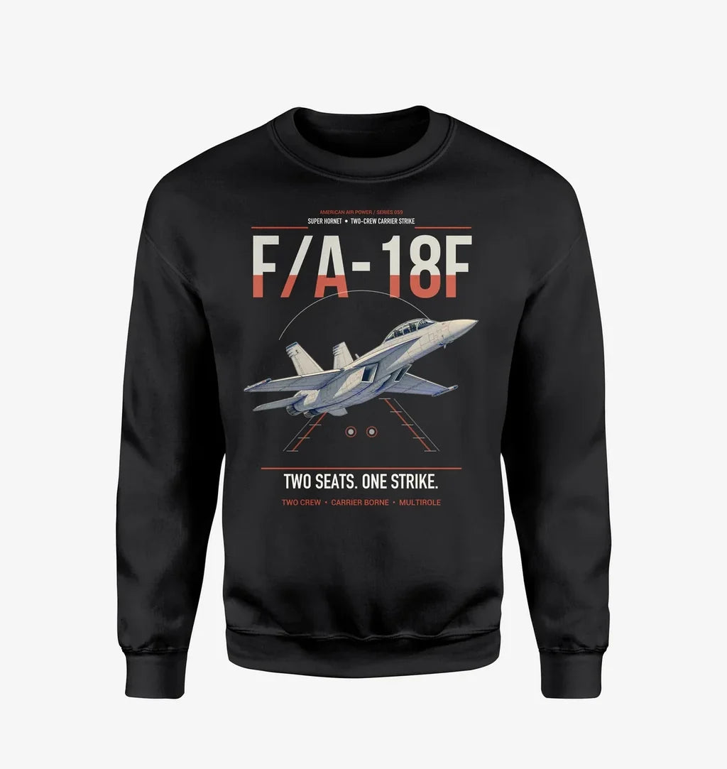 F-A-18F Super Hornet design on black sweatshirt