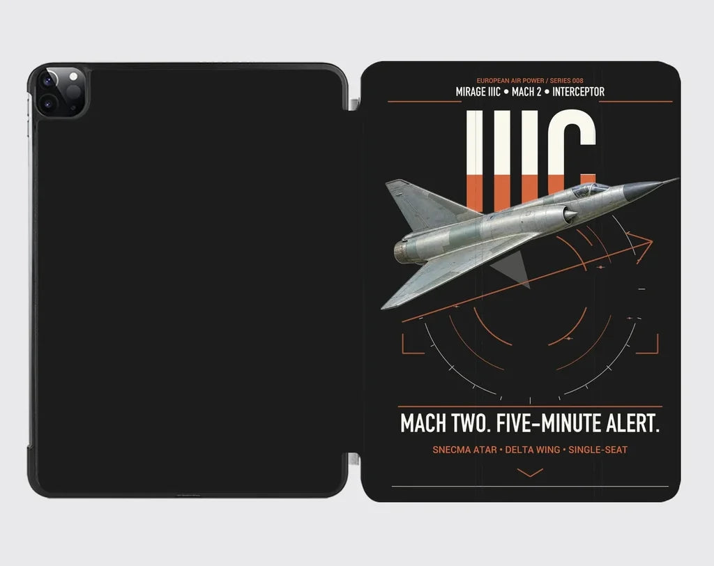 Dassault Mirage IIIC design on black ipad tablet case