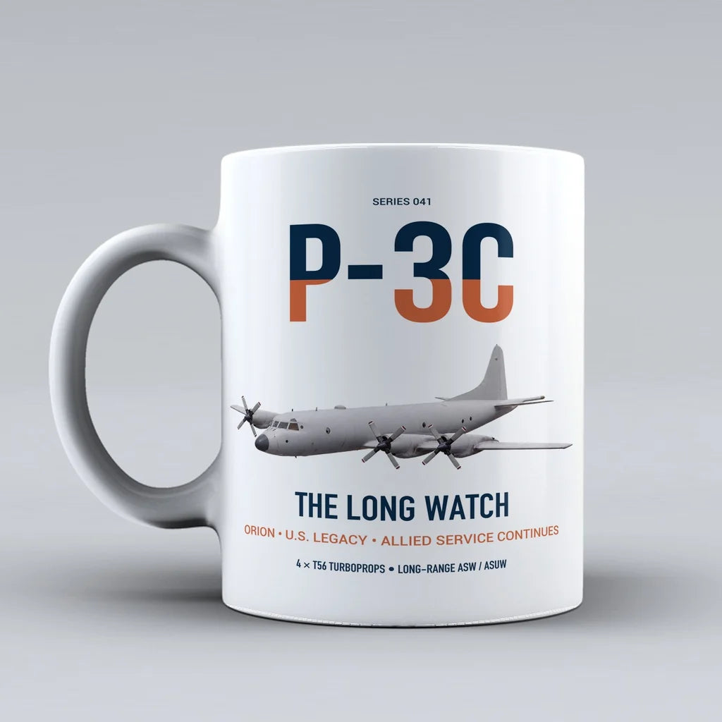 P-3C Orion design on white ceramic mug, double-side print