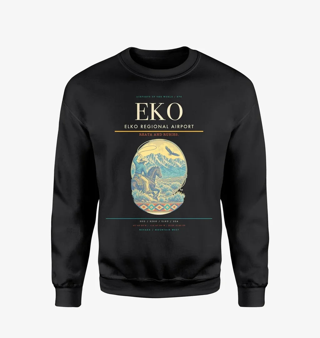 Elko Regional Airport (EKO) design on black sweatshirt