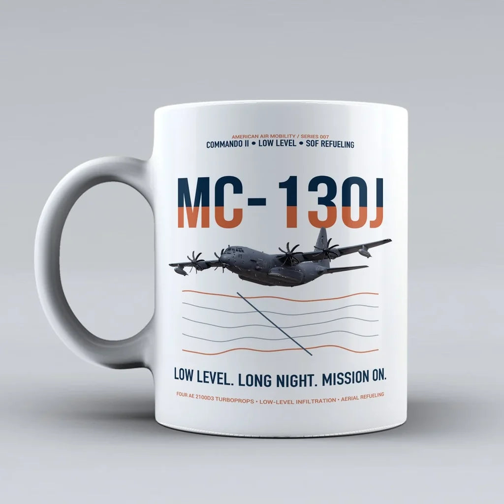MC-130J COMMANDO II design on white ceramic mug, double-side print